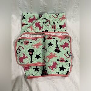 KICKEE PANTS Pink and Black Western Cowgirl Print Quilted BABY BLANKET, 52”x 32”